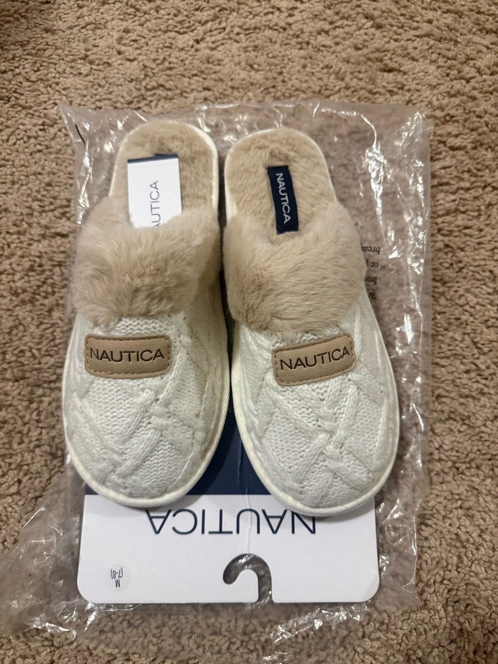 Nautica Women's Cream Knit Faux-Fur Clog Slippers